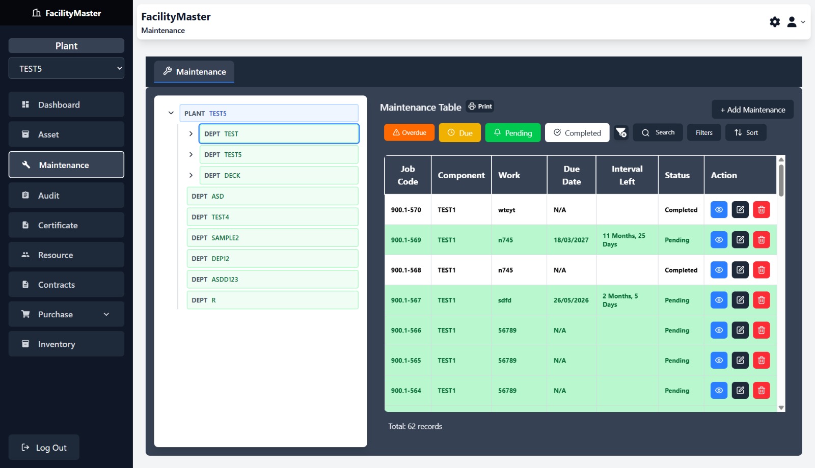 Maintenance Management
